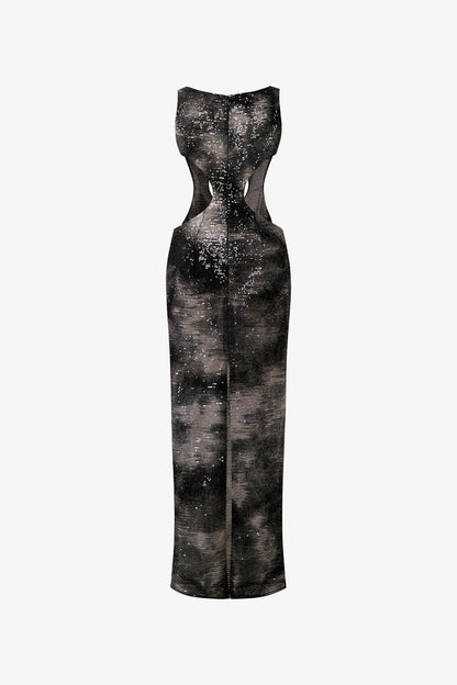 Black Sequin Cut-Out Maxi Dress with Side Slit