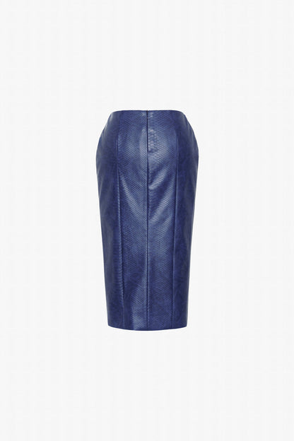 Navy Leather Jacket And Pencil Skirt Set