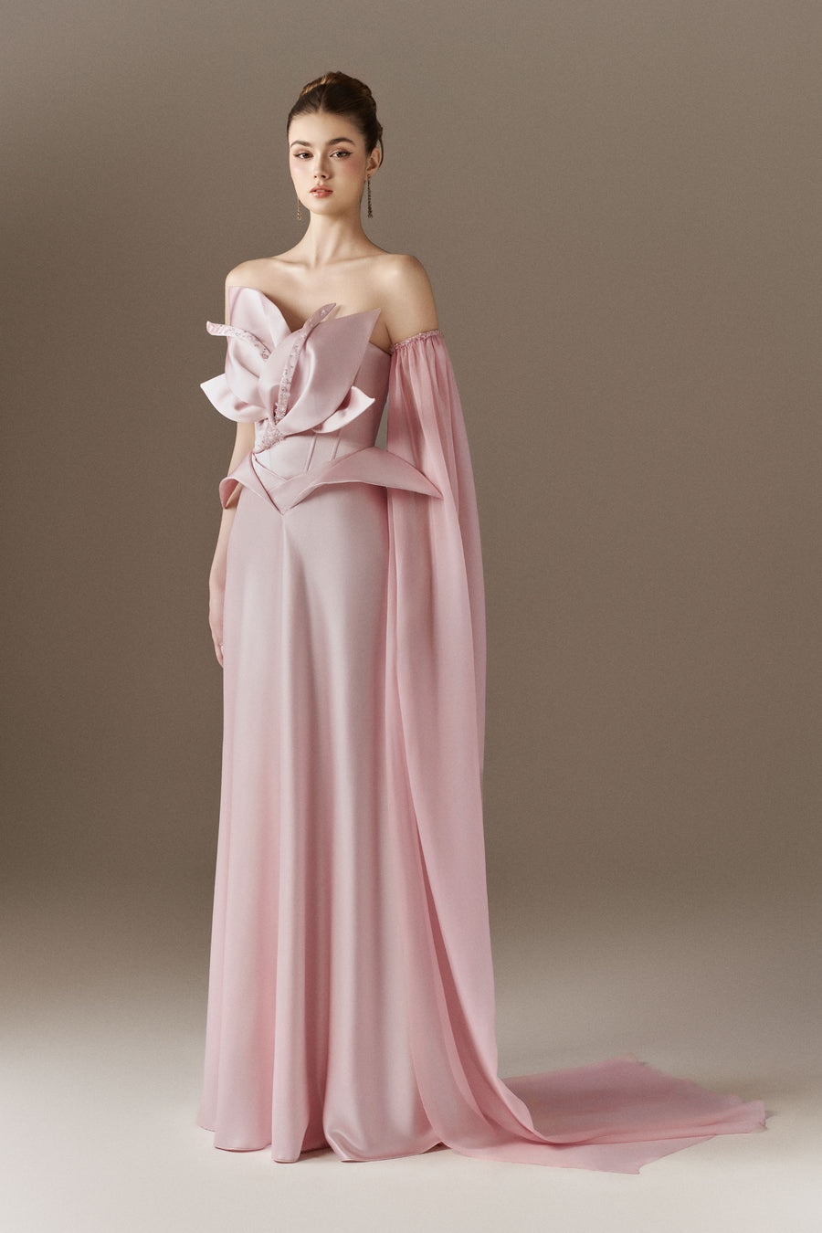 Bloomheart 3D Floral Maxi Dress With One Cape Sleeve