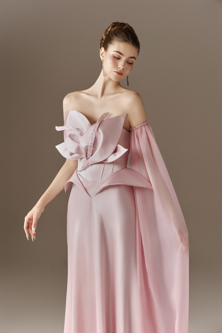 Bloomheart 3D Floral Maxi Dress With One Cape Sleeve