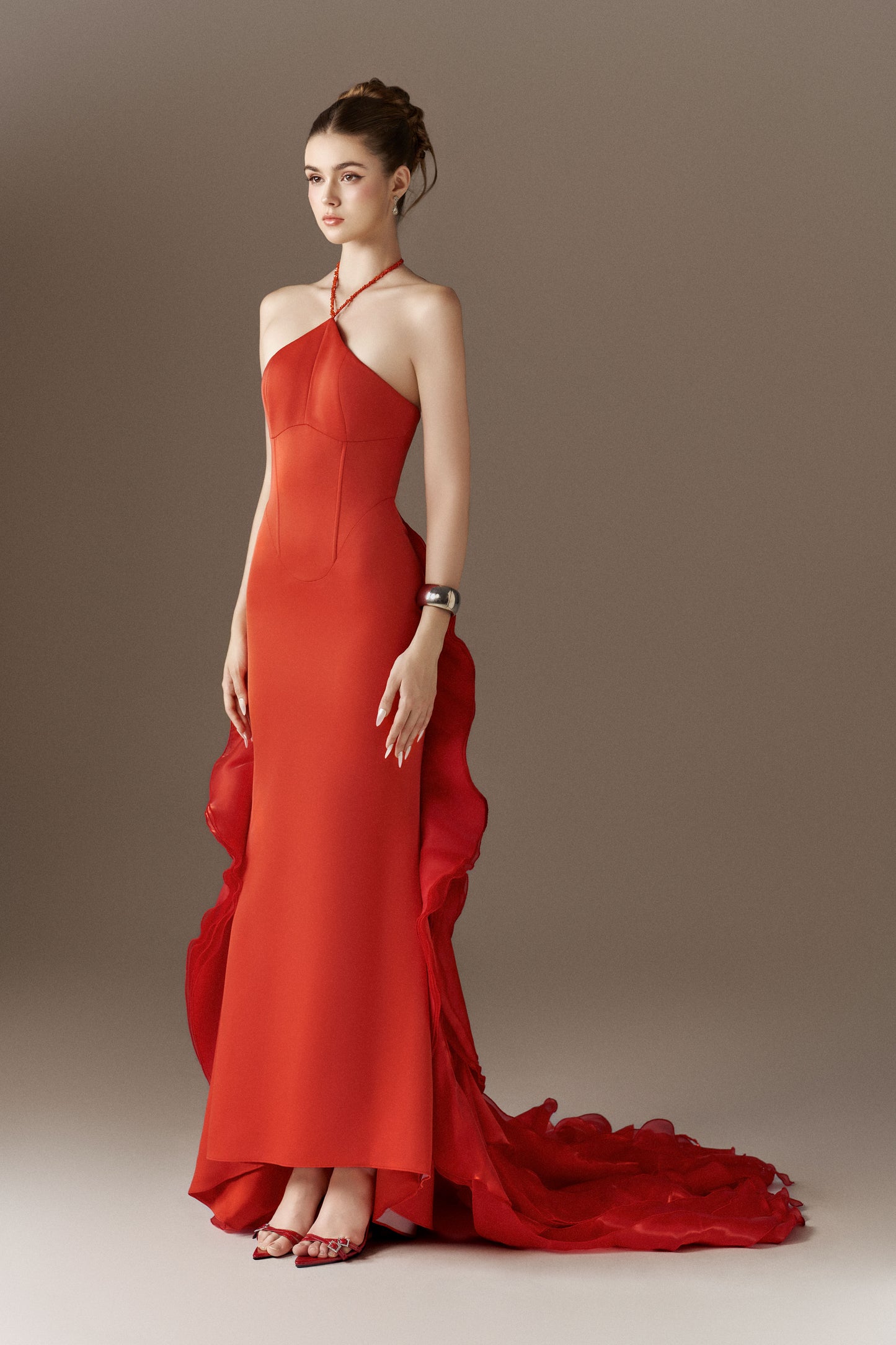 Phoenixia Halter Corset Gown With Cascading Flames