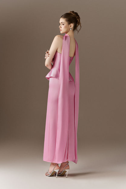 Calla Corset Peplum Maxi Dress With Neck Scarf
