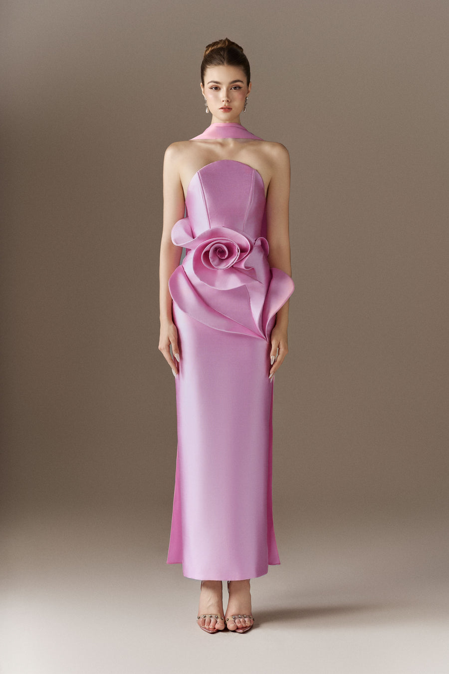 Rosalia Bandeau Large Floral Maxi Dress With Neck Scarf