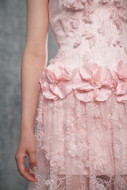 Chandra Lace Embellished Floral Square-Neck Maxi Dress