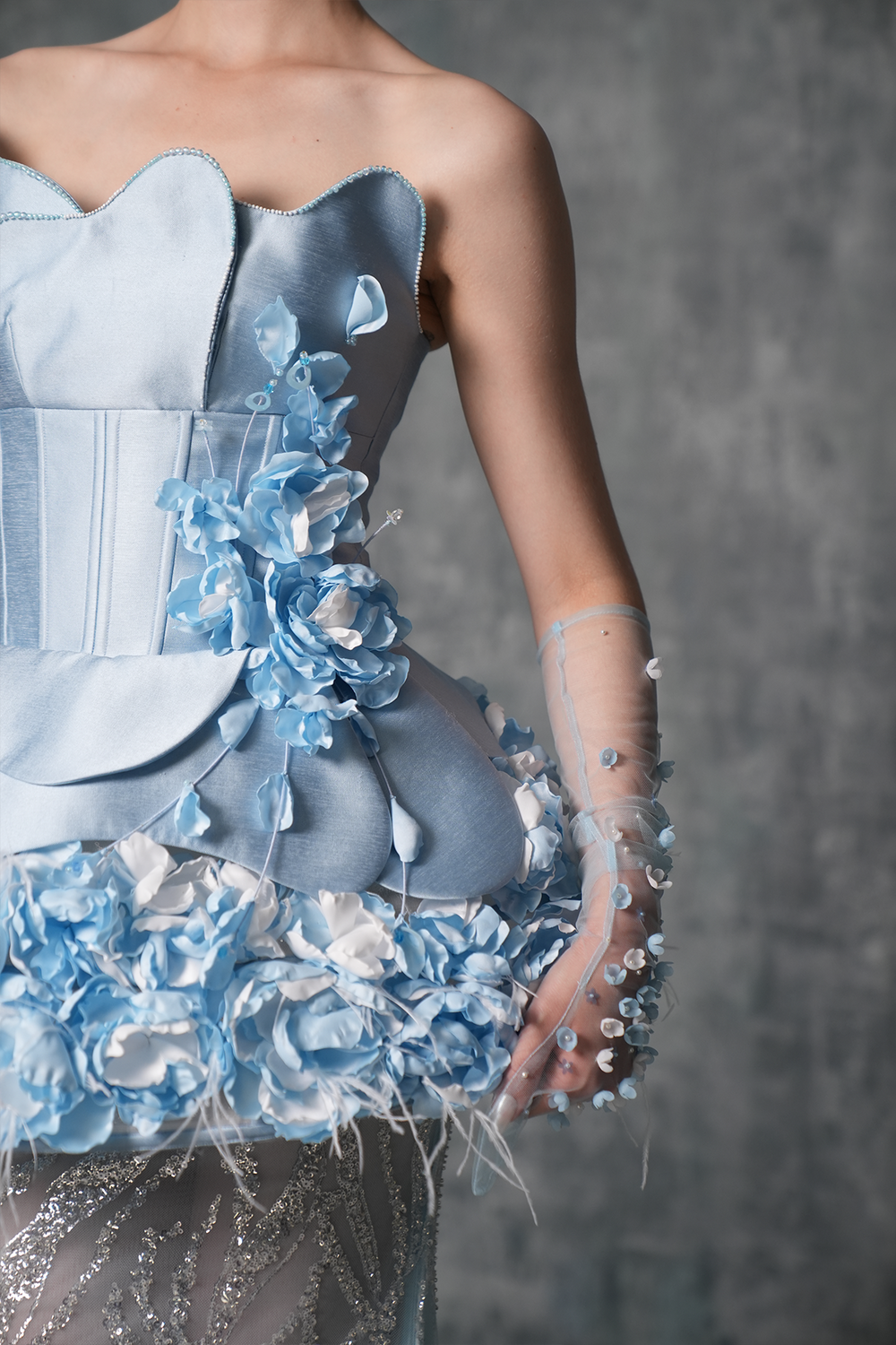 Chateau Strapless Mesh and Floral Accents Gown