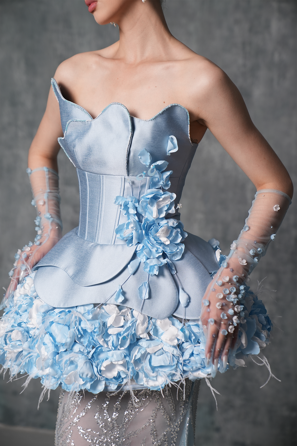Chateau Strapless Mesh and Floral Accents Gown