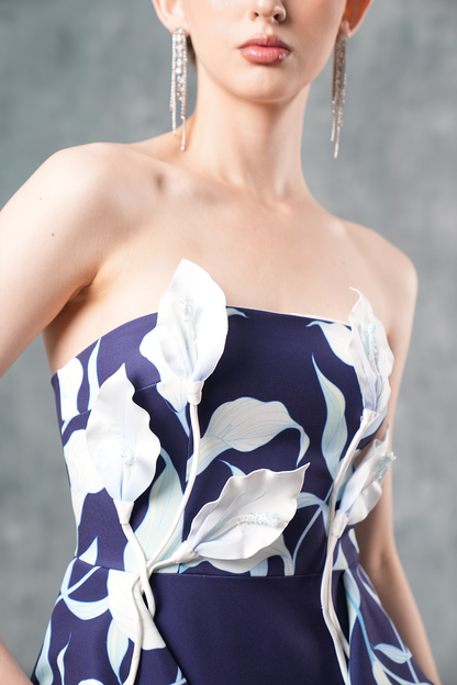 Veda Bandeau 3D Calla Lily Floral Mini Dress