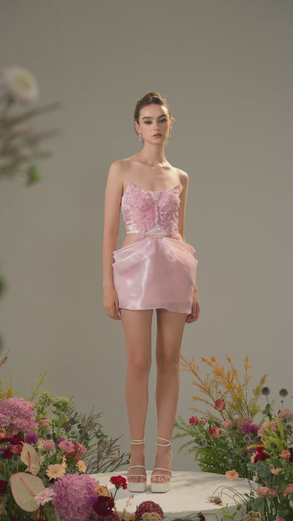 Pink Handicraft Butterfly Details Mini Dress