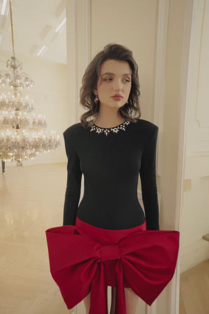 Elegant Red Bow Evening Ensemble