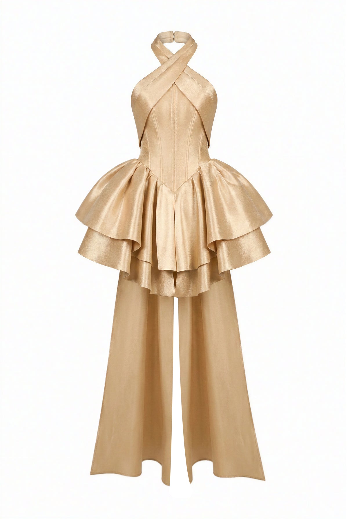Kalisa Champagne Halter Neck Flared Hip Cape Mini Dress — product image 2