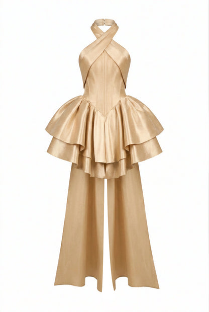 Kalisa Champagne Halter Neck Flared Hip Cape Mini Dress — product image 2
