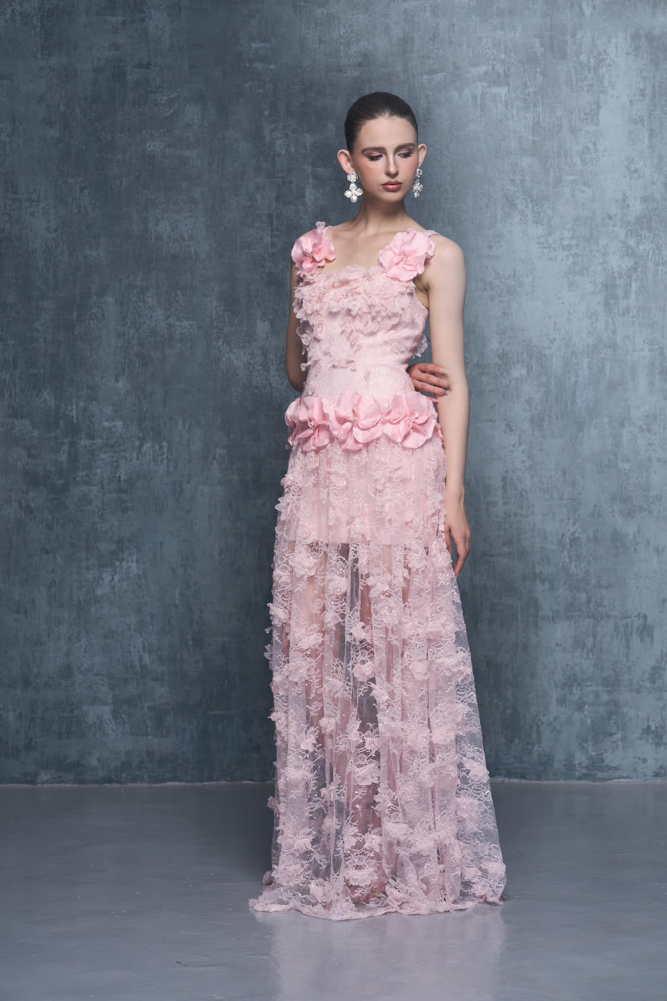 Chandra Lace Embellished Floral Square-Neck Maxi Dress