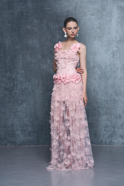 Chandra Lace Embellished Floral Square-Neck Maxi Dress