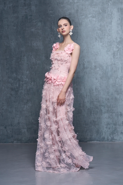 Chandra Lace Embellished Floral Square-Neck Maxi Dress