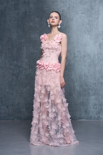 Chandra Lace Embellished Floral Square-Neck Maxi Dress