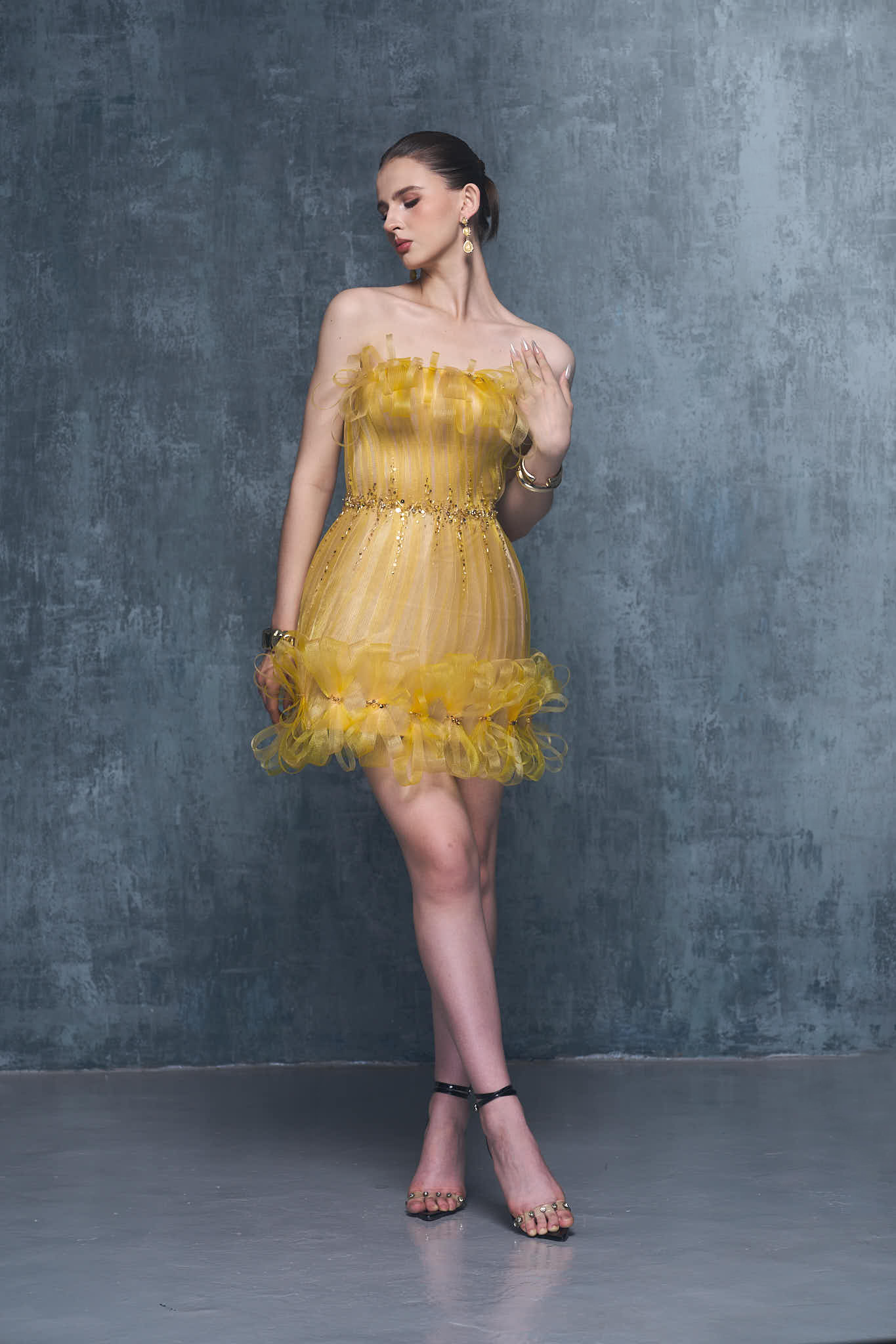Goldie Strapless Ruched Mini Dress With Crystal-Embellished Bows